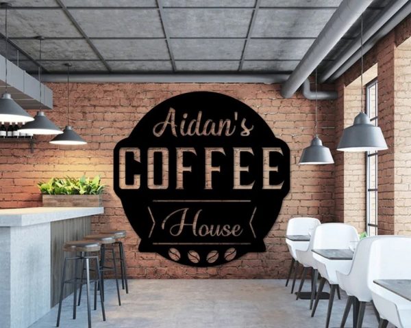 Coffee Bar Sign Personalized Metal Name Signs Kitchen Wall Hanging Decor