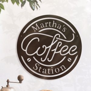 Coffee Bar Signs Personalized Metal Name Sign Coffee Station Decoration