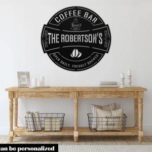 Coffee Bar Station Personalized Round Metal Sign Custom Last Name Sign 2