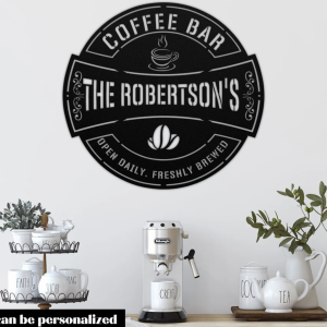 Coffee Bar Station Personalized Round Metal Sign Custom Last Name Sign 3