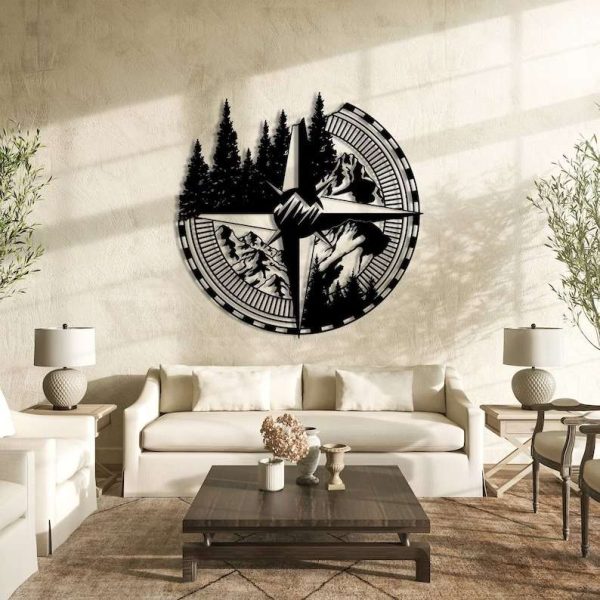 Compass Mountain Wall Decor Nautical Compass Forest Sign Enthusiast Outdoor Decor