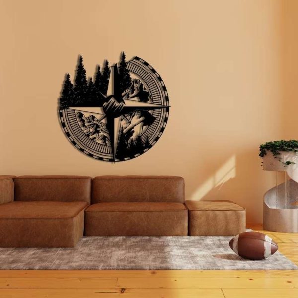 Compass Mountain Wall Decor Nautical Compass Forest Sign Enthusiast Outdoor Decor