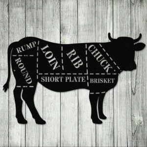 Cow Butcher Diagram Metal Wall Art Cuts of Beef Meat Sign for Butcher Shop Decor and Kitchen Beef Cuts Chart Metal for Door Hanger and Wall Art Sign 3