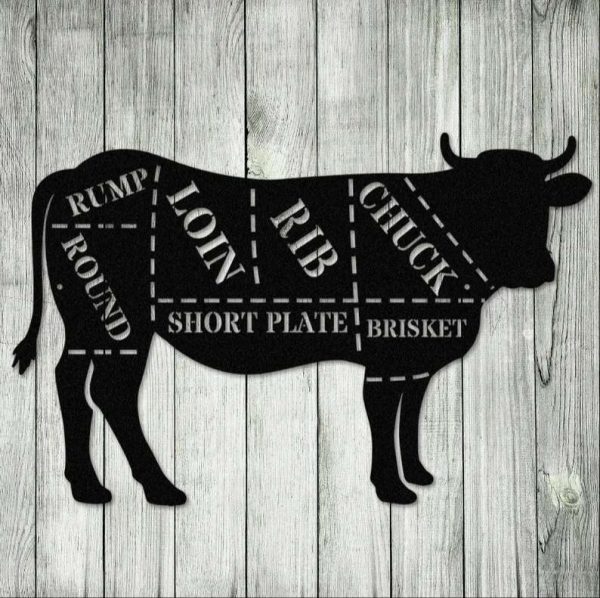 Cow Butcher Diagram Metal Wall Art Cuts of Beef Meat Sign for Butcher Shop Decor and Kitchen Beef Cuts Chart Metal for Door Hanger and Wall Art Sign