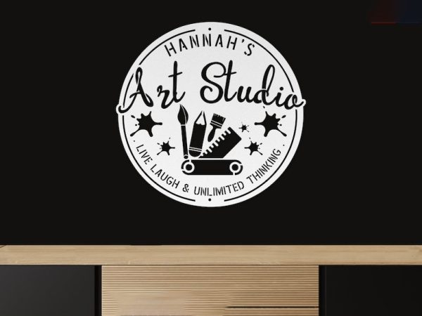 Custom Art Studio Craft Room Metal Sign Wall Decor for Art Gallery Gift for Painter, Artist Live Laugh and Unlimited Thinking Inspirational Quotes