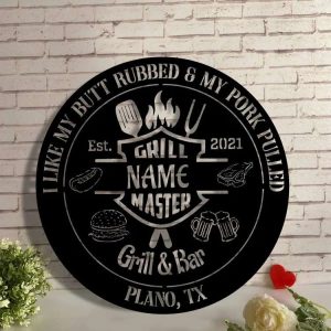 Custom BBQ Bar Metal Sign Bar And Grill Sign Funny BBQ Bar Sign Grill Master Patio Sign Home Outdoor Kitchen Decor