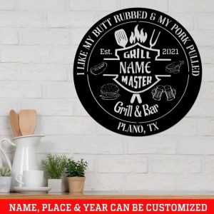 Custom BBQ Bar Metsl Sign Bar And Grill Sign Funny BBQ Bar Sign Grill Master Patio Sign Home Outdoor Kitchen Decor 3