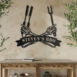 Custom BBQ Metal Wall Art Personalized Metal Name Sign Backyard Ba And Grill Signs Decor 4