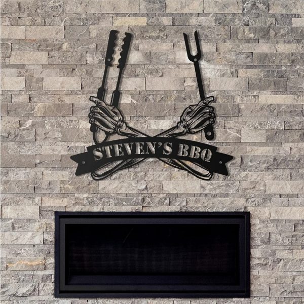 Custom BBQ Metal Wall Art Personalized Metal Name Sign  Backyard Bar And Grill Signs Decor