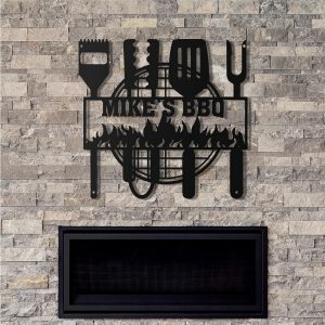 Custom BBQ Metal Wall Art Personalized Metal Name Sign Backyard Signs Decor