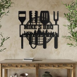 Custom BBQ Metal Wall Art Personalized Metal Name Sign Backyard Signs Decor 3