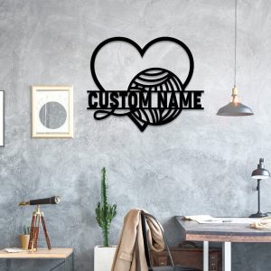 Custom Ball Yarn with Heart Metal Sign Yarn Knitting Metal Wall Art Home Decor Idea Gift for Crochet Lover
