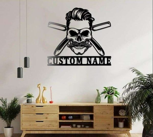 Custom Barber Skull Sign Hairdresser Name Sign Hair Stylist Sign Hair Salon Decoration