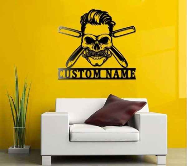 Custom Barber Skull Sign Hairdresser Name Sign Hair Stylist Sign Hair Salon Decoration