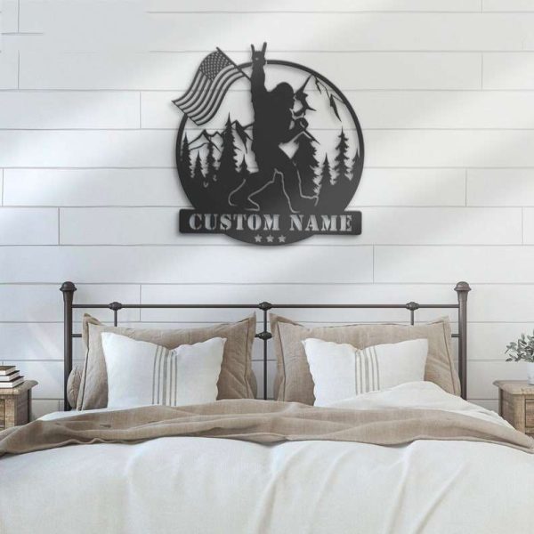 Custom Bigfoot US Flag Personalized Sasquatch Name Sign Bigfoot Lover Gift Home Decor Birthday Gift