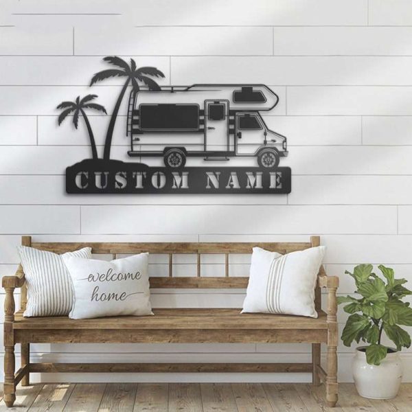 Custom Camping Car Class C Metal Sign Hippie Van Name Sign Happy Camper Van Sign Camping Gifts