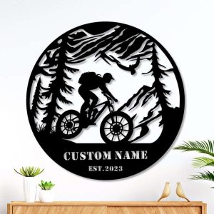 Custom Cycling Metal Sign Mountain Tree Sign Cyclists Gifts Bicycle Sport Decor 1
