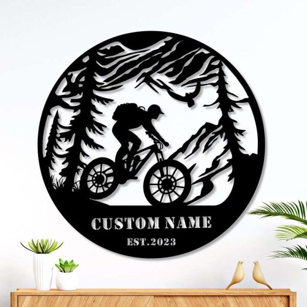 Custom Cycling Metal Sign Mountain Tree Sign Cyclists Gifts Bicycle Sport Decor