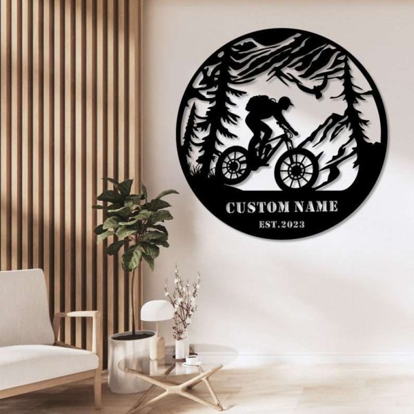 Custom Cycling Metal Sign Mountain Tree Sign Cyclists Gifts Bicycle Sport Decor
