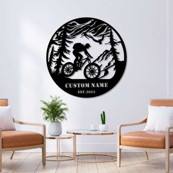 Custom Cycling Metal Sign Mountain Tree Sign Cyclists Gifts Bicycle Sport Decor