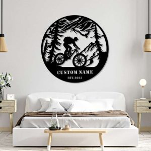 Custom Cycling Metal Sign Mountain Tree Sign Cyclists Gifts Bicycle Sport Decor 5