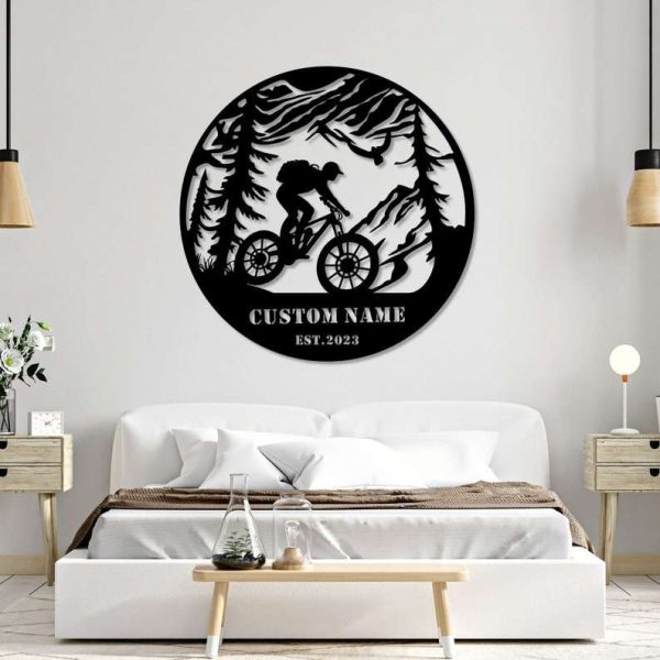 Custom Cycling Metal Sign Mountain Tree Sign Cyclists Gifts Bicycle Sport Decor