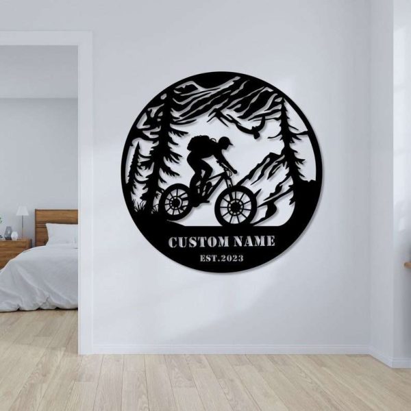 Custom Cycling Metal Sign Mountain Tree Sign Cyclists Gifts Bicycle Sport Decor