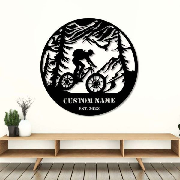 Custom Cycling Metal Sign Mountain Tree Sign Cyclists Gifts Bicycle Sport Decor