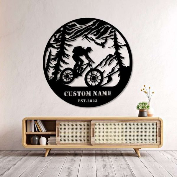 Custom Cycling Metal Sign Mountain Tree Sign Cyclists Gifts Bicycle Sport Decor