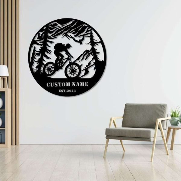 Custom Cycling Metal Sign Mountain Tree Sign Cyclists Gifts Bicycle Sport Decor