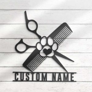 Custom Dog Grooming Hair Salon Metal Sign Groomer Name Sign Pet Grooming Decoration Birthday Gifts