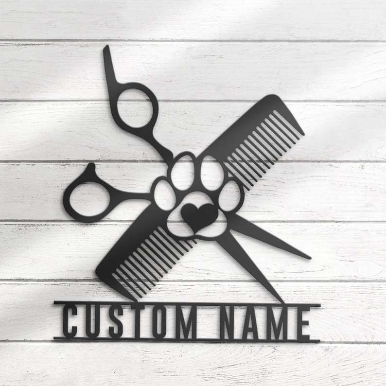 Custom Dog Grooming Hair Salon Metal Sign Groomer Name Sign Pet Grooming Decoration Birthday Gifts 4