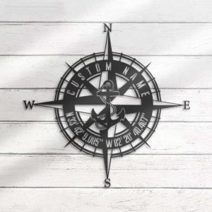 Custom GPS Anchor Compass Metal Sign Coordinates Sign Nautical Decoration Housewarming Birthday Gift