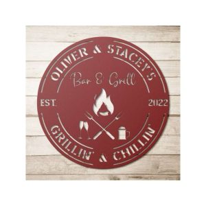Custom Metal Bar And Grill Sign Backyard Sign BBQ Grill Sign BBQ Enthusiasts Outdoor Kitchen BBQ Party Decor