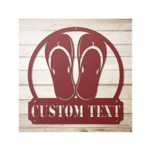 Custom Metal Flip Flop Sign Personalized Poolside Sign Poolhouse Sign Beach House Decor Summer Decor 1