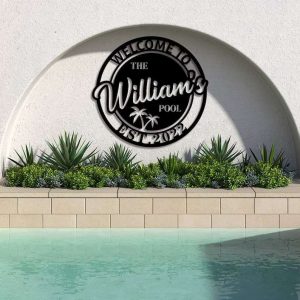 Custom Metal Pool Sign Wall Decor Pool Bar Signs Personalized Family Name Patio Name Sign Outdoor Garden Yard Decor Housewarming Gift 1