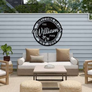 Custom Metal Pool Sign Wall Decor Pool Bar Signs Personalized Family Name Patio Name Sign Outdoor Garden Yard Decor Housewarming Gift 5
