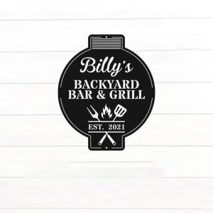 Custom Metal Sign for Bar & Grill Personalized for Outdoor Use Utensils BBQ and Outdoor Kitchens  Ideal for Custom Bar and Grill Signs