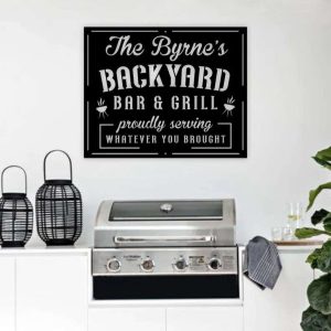 Custom Name Backyard And Grill Metal Sign Tiki Bar Sign Outdoor Kitchen Sign Patio Decor Dad Mom Gift