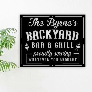 Custom Name Backyard And Grill Metal Sign Tiki Bar Sign Outdoor Kitchen Sign Patio Decor Dad Mom Gift 2