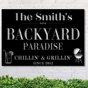 Custom Name Backyard Paradise Established Metal Sign Tiki Bar Sign Bar And Grill Sign Outdoor Kitchen Patio Backyard Decor Housewarming Gift 1