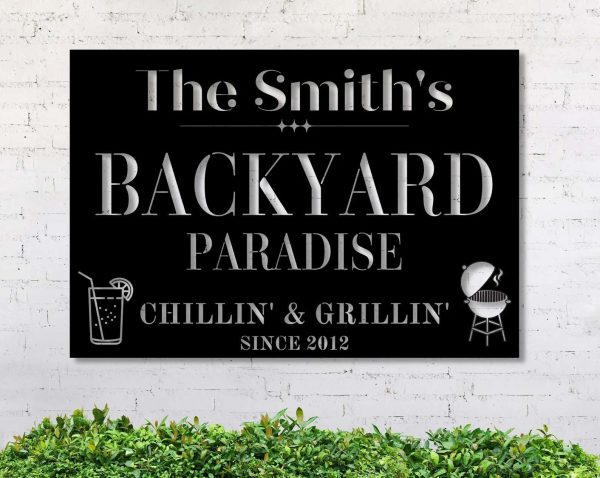 Custom Name Backyard Paradise Established Metal Sign Tiki Bar Sign Bar And Grill Sign Outdoor Kitchen Patio Backyard Decor Housewarming Gift