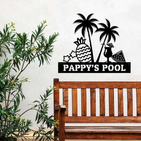 Custom Pool Palm Tree Metal Sign Beach House Sign Swimming Pool Sign Home Patio Backyard Decor Housewarming Gifts