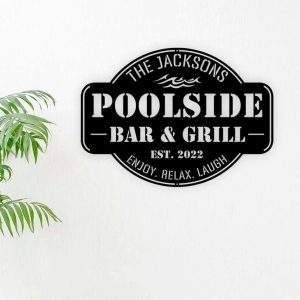 Custom Poolside Bar And Grill Metal Sign BBQ Sign Pool Bar Sign Tiki Bar Sign  Pool Bar Oasis Sign For Pool Bar Patio Decor