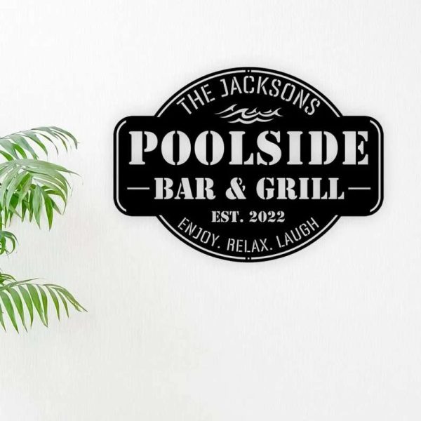 Personalized Bar And Grill Sign Poolside Sign Outdoor Patio Decor BBQ Grill Sign Grilling Gift Home Decor Housewarming Gift