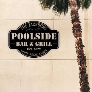 Personalized Bar And Grill Sign Poolside Sign Outdoor Patio Decor BBQ Grill Sign Grilling Gift Home Decor Housewarming Gift