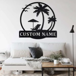 Custom Sunset Beach Sign Metal Beach Wall Art Decoration For Room Sunset Beach Home Decor 2