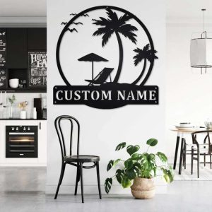 Custom Sunset Beach Sign Metal Beach Wall Art Decoration For Room Sunset Beach Home Decor