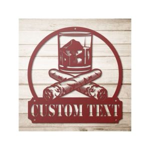 Custom Whiskey And Cigars Metal Sign Personalized Whiskey Bar Wall Art Decor Tiki Bar Home Patio Backyard Decor