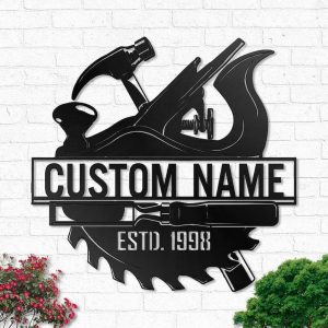 Custom Woodworking Metal Wall Art Personalized Carpenter Name Sign Decoration For Living Room